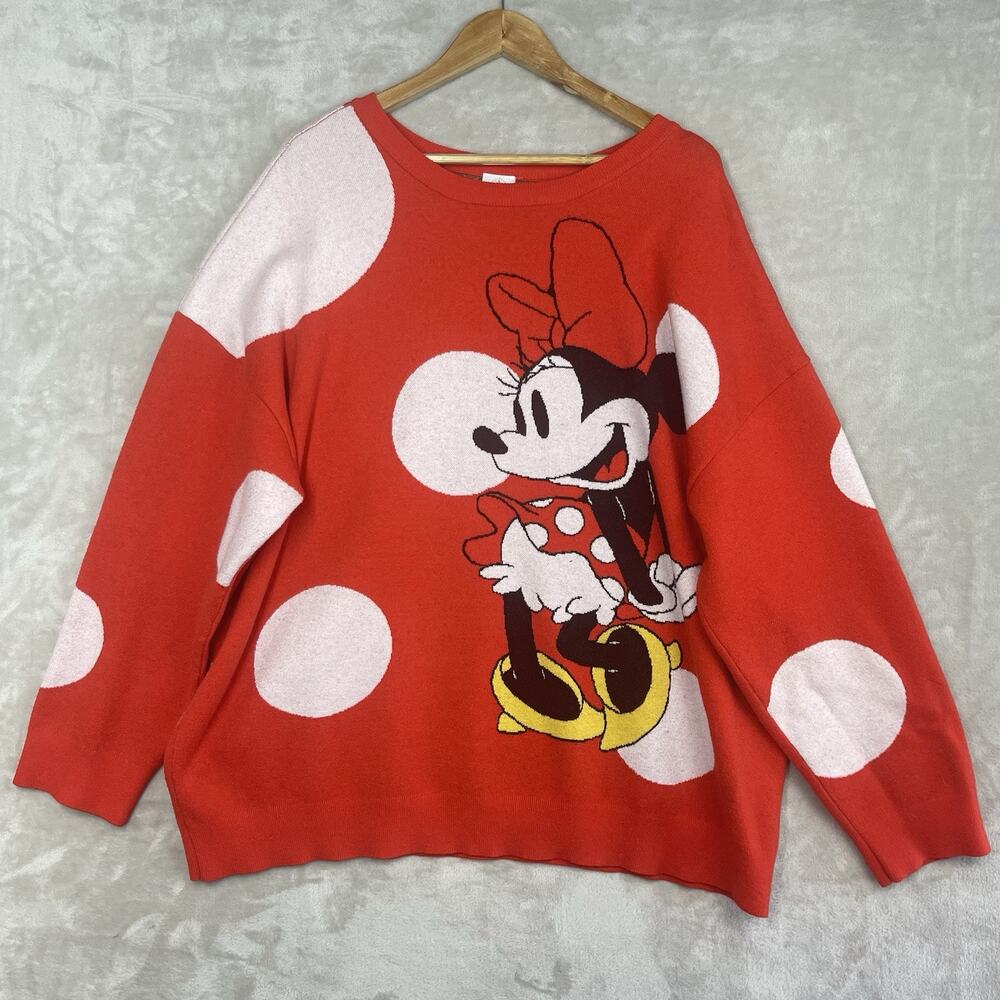 Disney Store Minnie Mouse Sweater Women's 3X Red Polka Dot Knit Maximalism